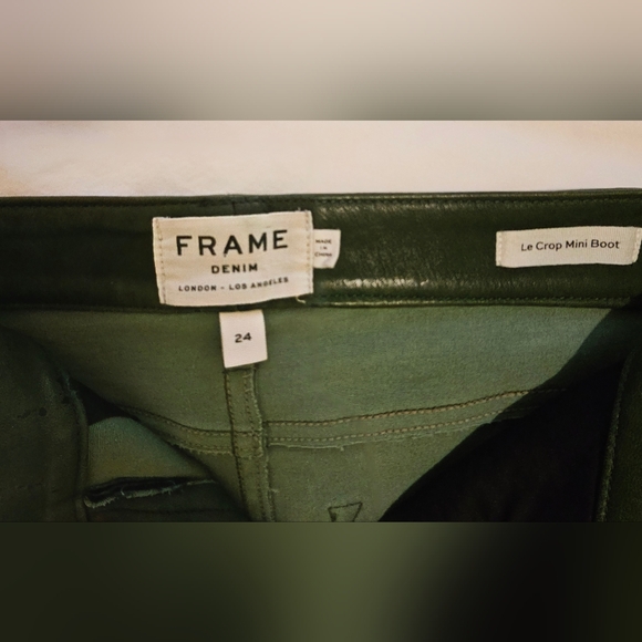 FRAME Le Crop Mini Boot Leather Pants in Pine (dark green - Picture 3 of 5